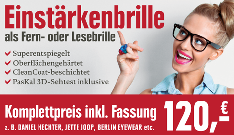 Optikhelden - Einstärkenbrille als Fern- oder Lesebrille nur 120 €.