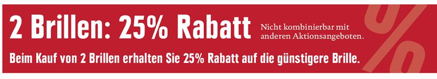 Optikhelden - Beim Kauf von 2 Brillen erhalten Sie 25% Rabatt auf die günstigere Brille