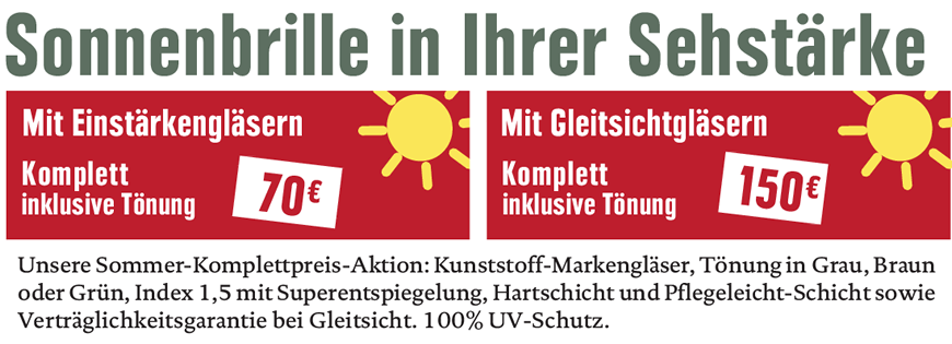 Optikhelden - Sonnenbrillen mit Einstärken- oder Gleitsichtgläsern zum Komplettpreis