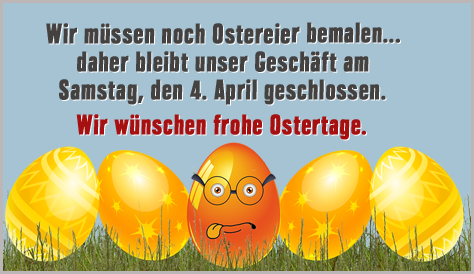 Optikhelden - Wir müssen noch Ostereier bemalen, daher bleibt unser Geschäft am Samstag, den 4. April geschlossen. Wir wünschen frohe Ostertage.